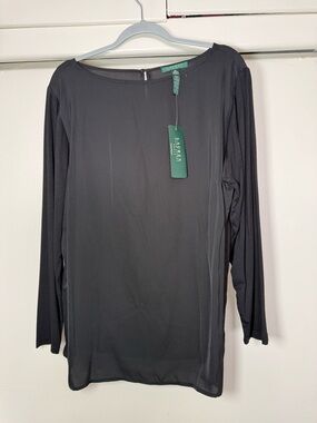 Lauren Ralph Lauren Black Long-Sleeve Boatneck Blouse